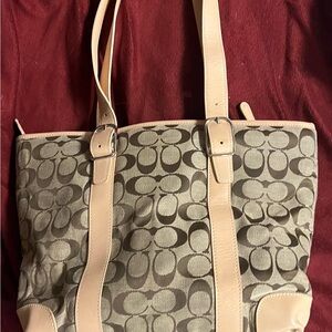 Coach Cream and Brown Tote Bag
